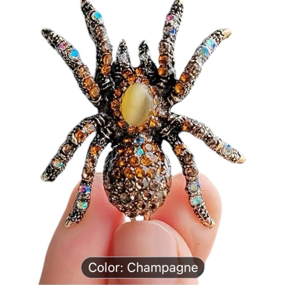 Champagne colored stone center of sparkle spider pin! New